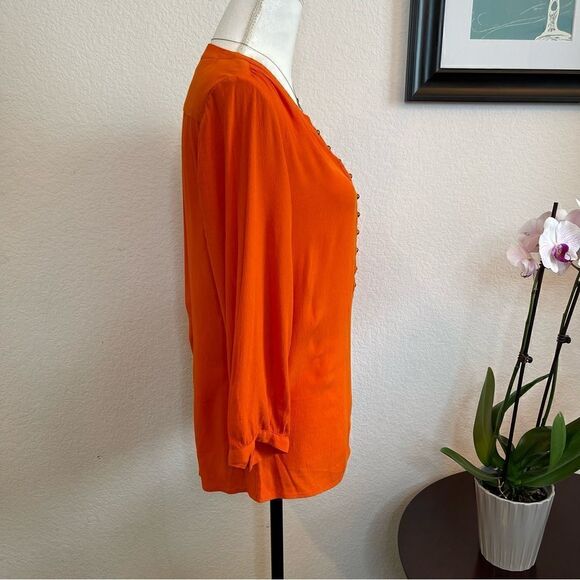 🍋 Banana Republic • Women’s Burnt Orange 3/4Sleeve Blouse w/Gold Buttons Size S - Picture 5 of 12